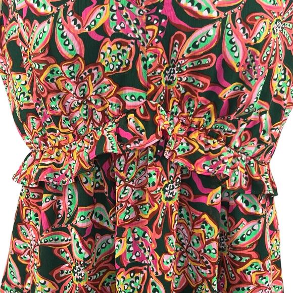 J Crew Green Orange Floral Ruffle V-neck Tiered Dress Size 4 - Picture 6 of 16